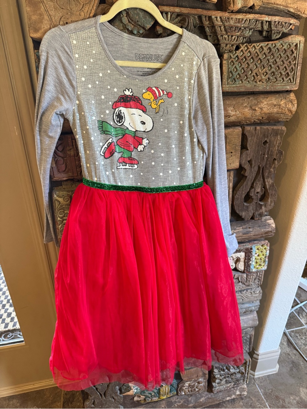 NWT Peanuts Red Tulle Christmas Holiday Winter Dress with Gray Snoopy Top